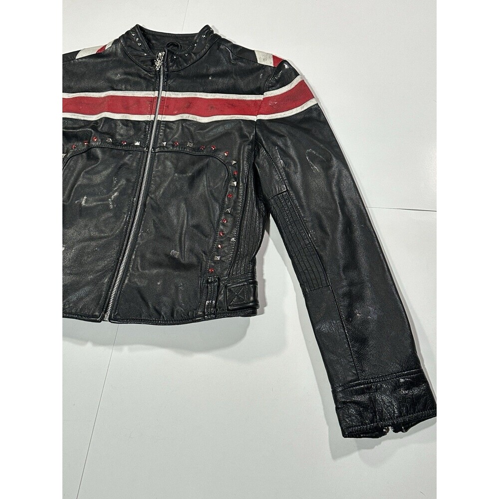 Wilson’s Leather Def Leppard Jacket Women’s Medium Studded Distressed Black Zip - Picture 9 of 15